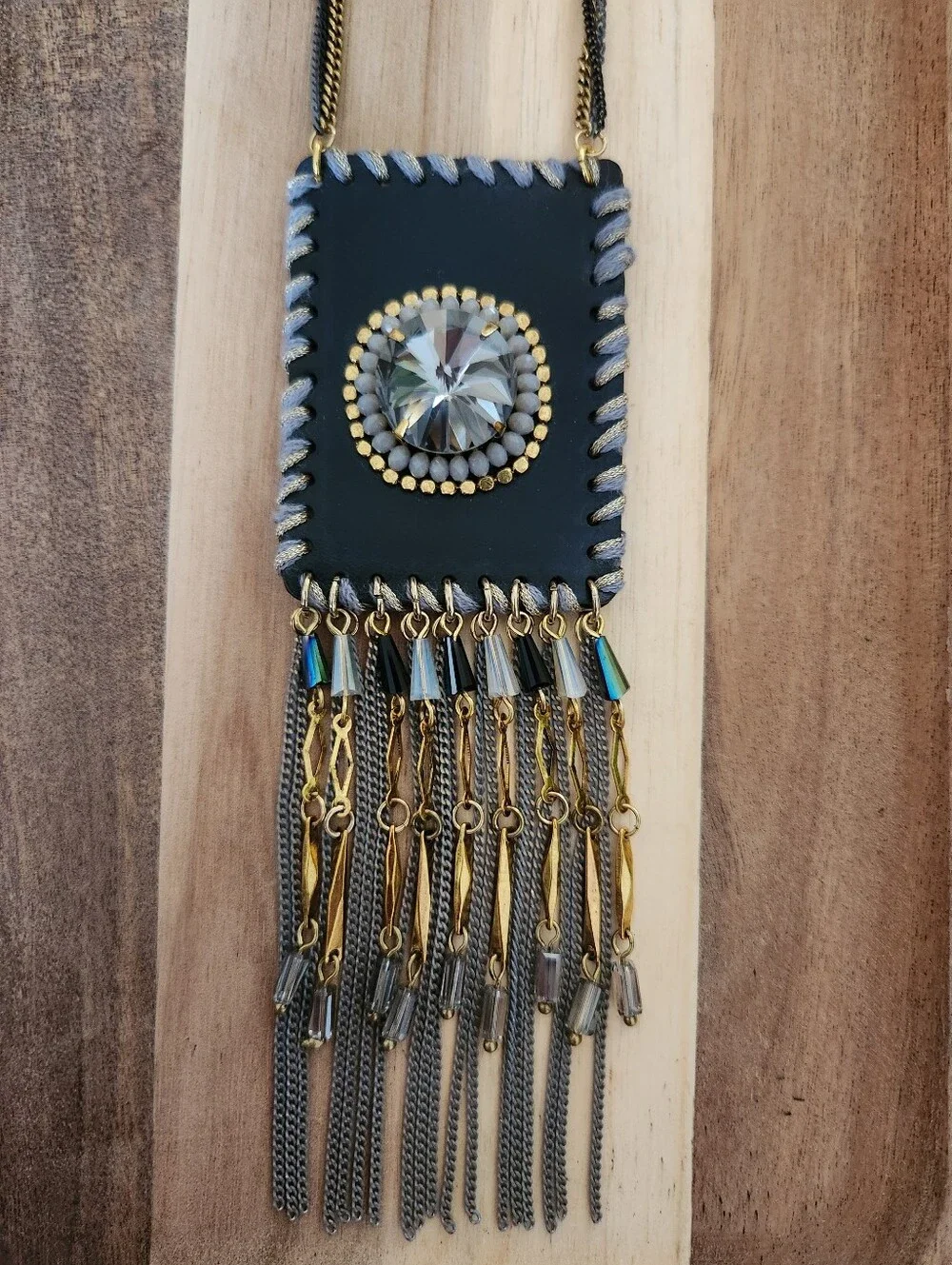 ALISHA D LONG LEATHER TASSEL PENDANT STATEMENT NECKLACE BOHO FESTIVAL WESTERN